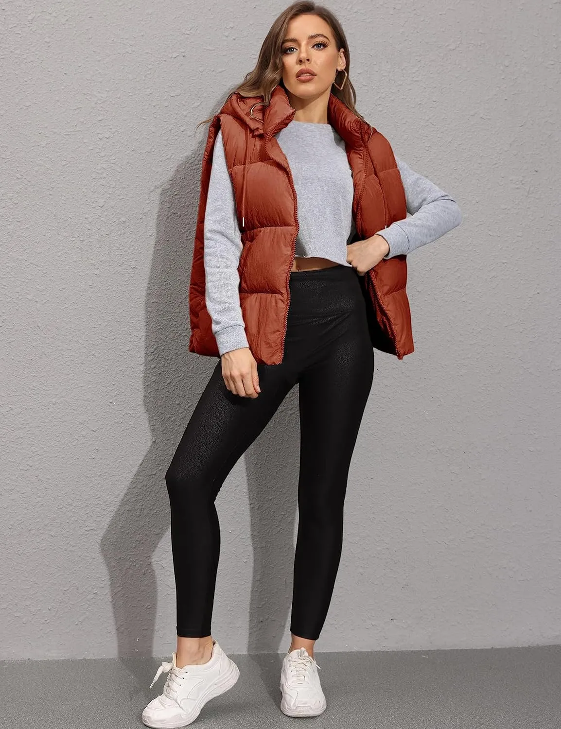 Lentta Women's Sleeveless Quilted Winter Warm Hooded Puffer Vest Padded Gilet Coat