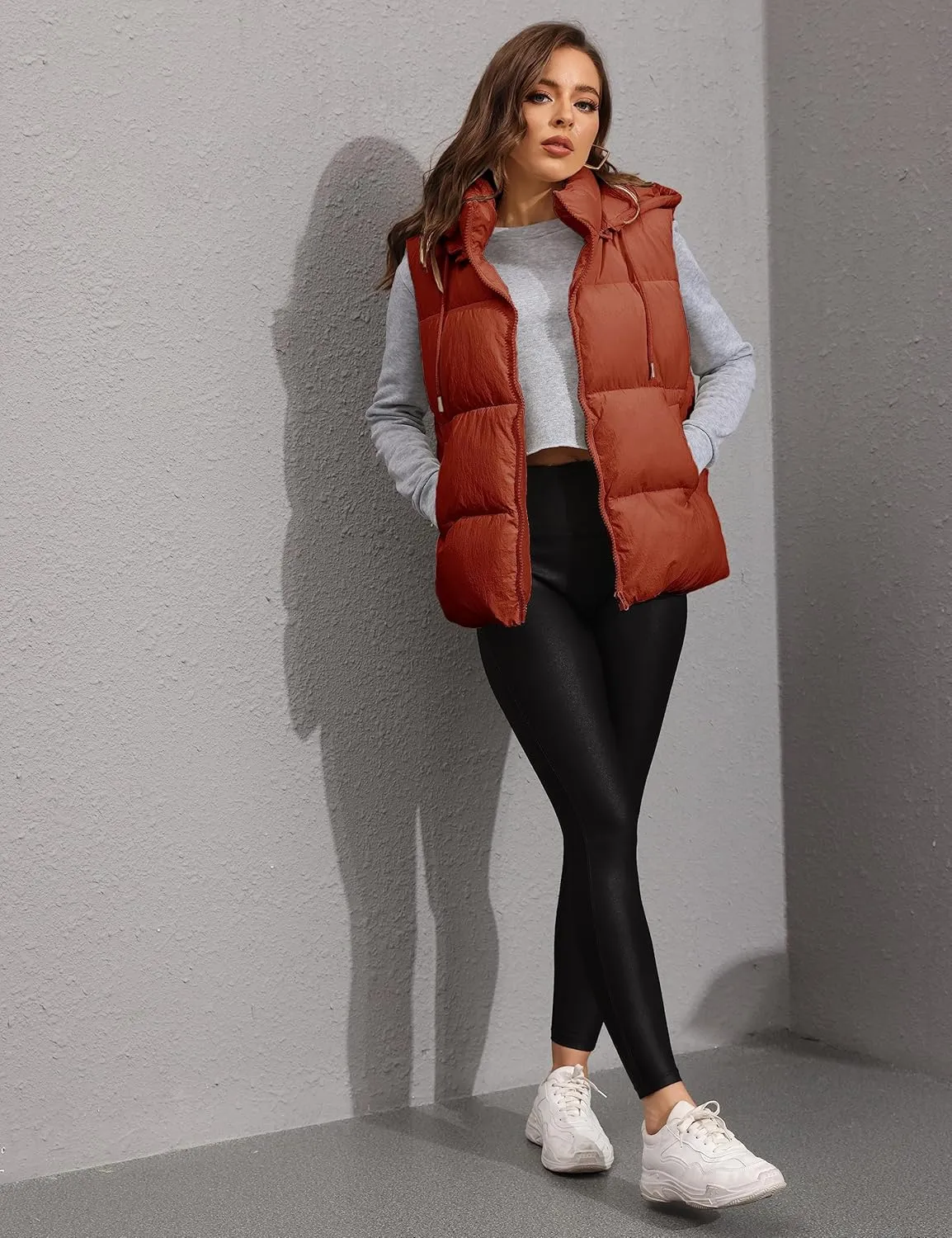 Lentta Women's Sleeveless Quilted Winter Warm Hooded Puffer Vest Padded Gilet Coat