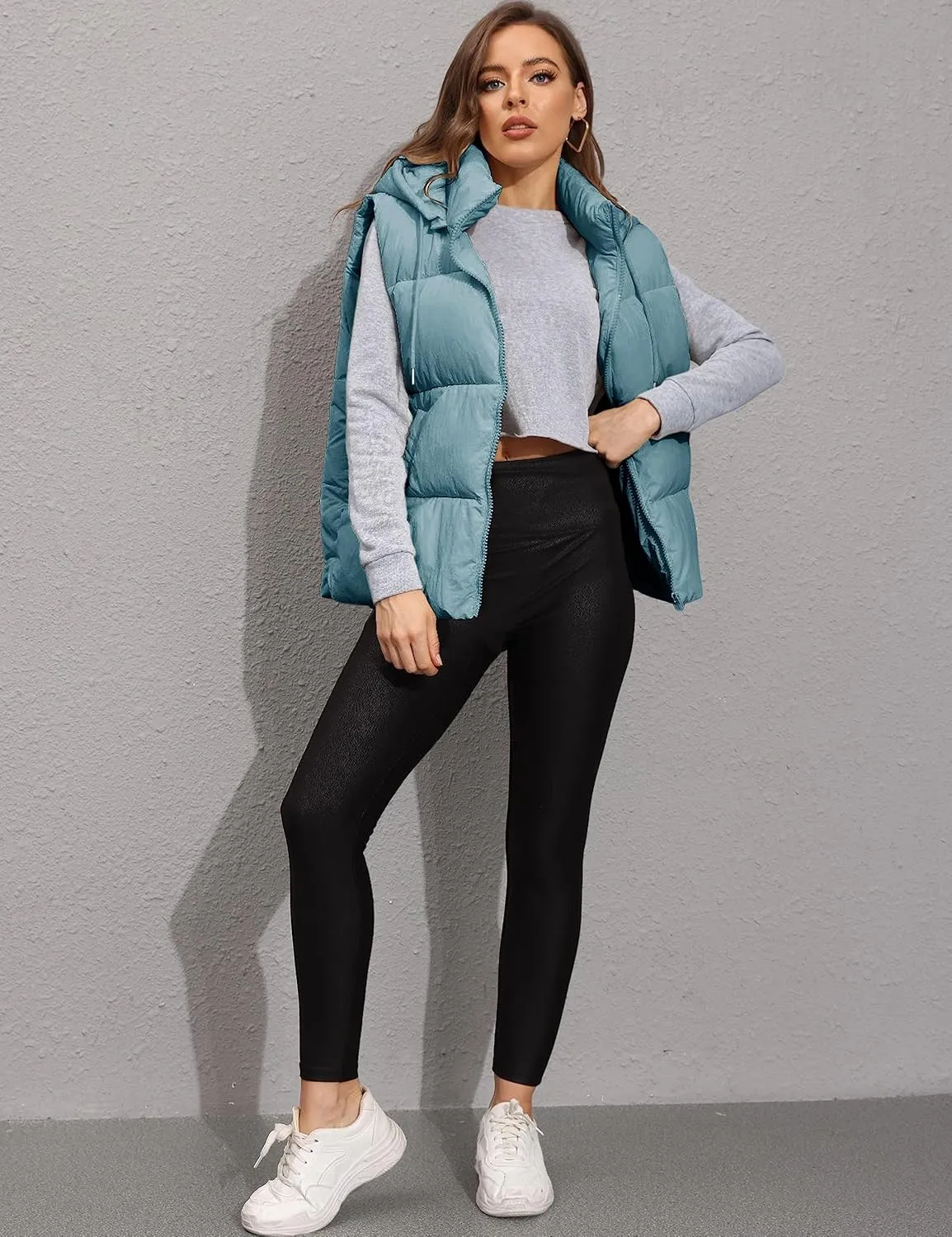 Lentta Women's Sleeveless Quilted Winter Warm Hooded Puffer Vest Padded Gilet Coat