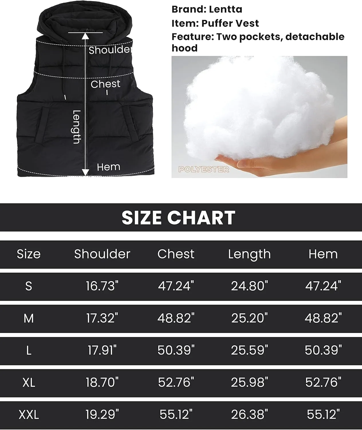 Lentta Women's Sleeveless Quilted Winter Warm Hooded Puffer Vest Padded Gilet Coat