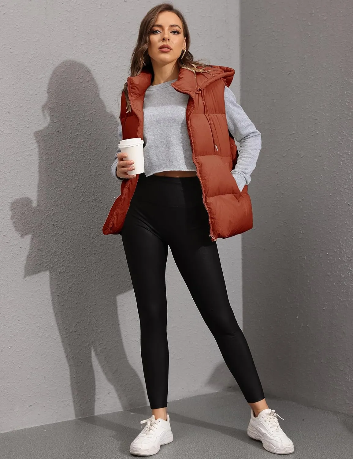 Lentta Women's Sleeveless Quilted Winter Warm Hooded Puffer Vest Padded Gilet Coat