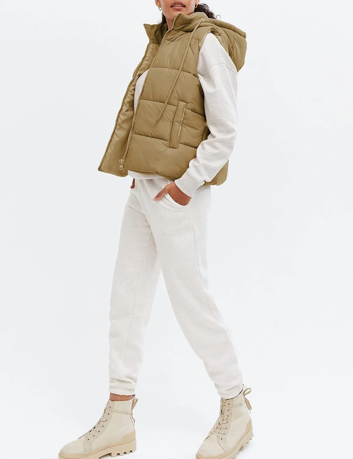 Lentta Women's Sleeveless Quilted Winter Warm Hooded Puffer Vest Padded Gilet Coat