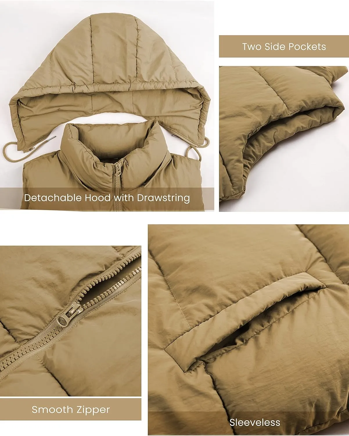 Lentta Women's Sleeveless Quilted Winter Warm Hooded Puffer Vest Padded Gilet Coat