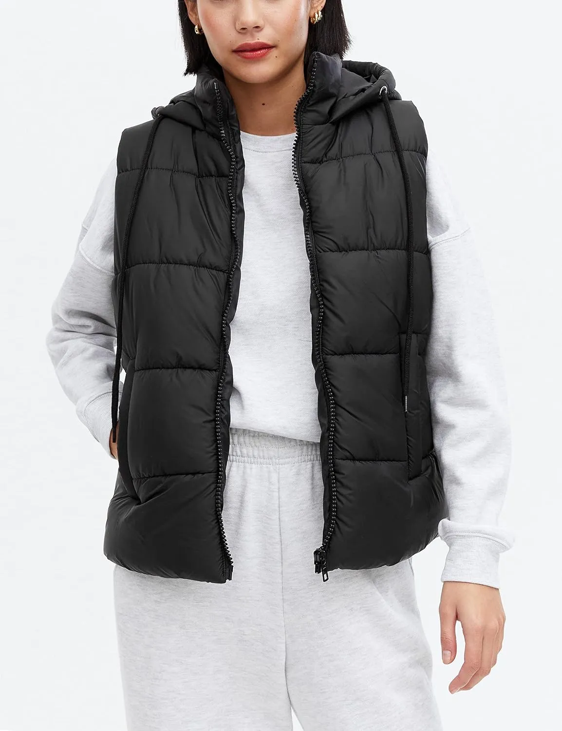 Lentta Women's Sleeveless Quilted Winter Warm Hooded Puffer Vest Padded Gilet Coat