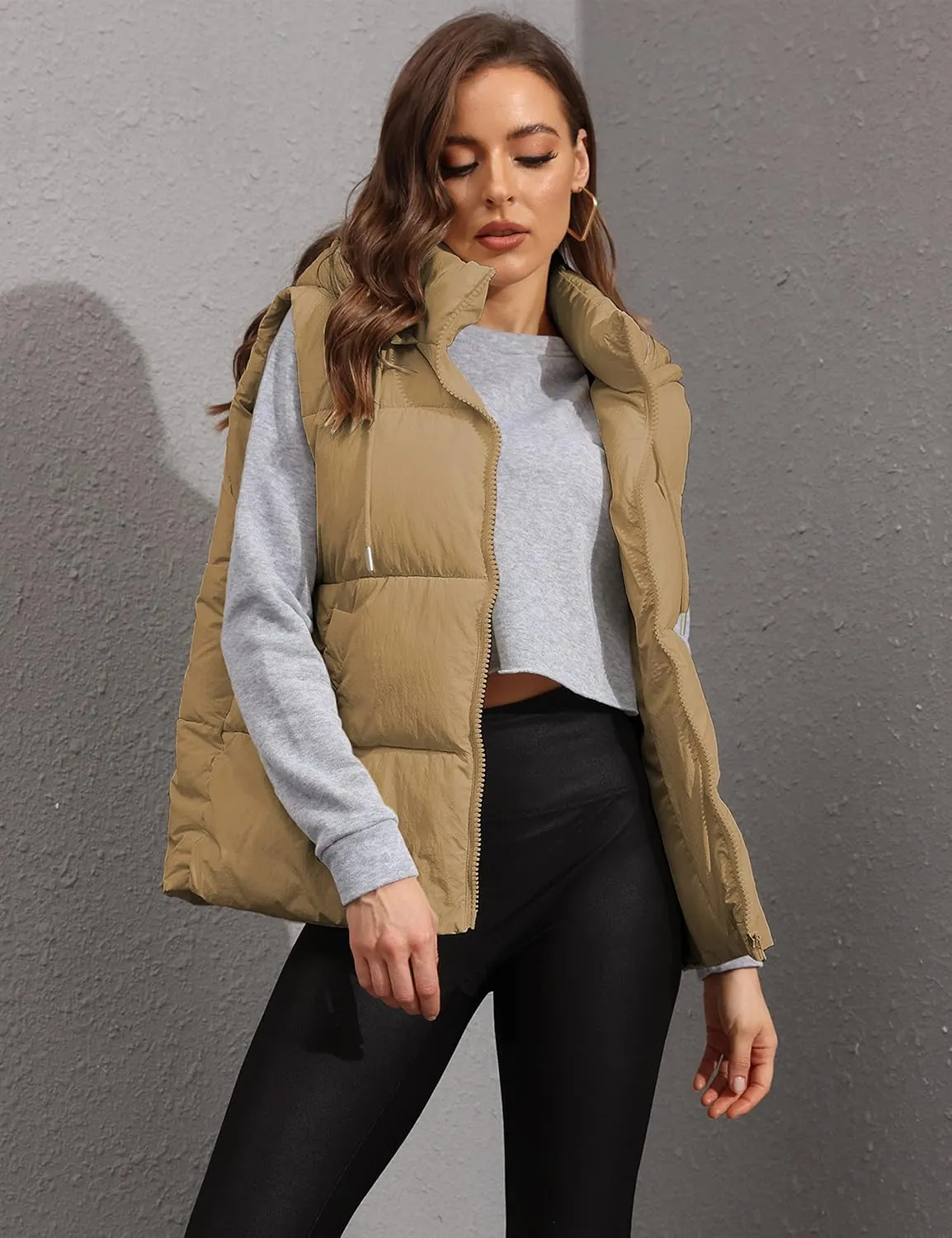 Lentta Women's Sleeveless Quilted Winter Warm Hooded Puffer Vest Padded Gilet Coat