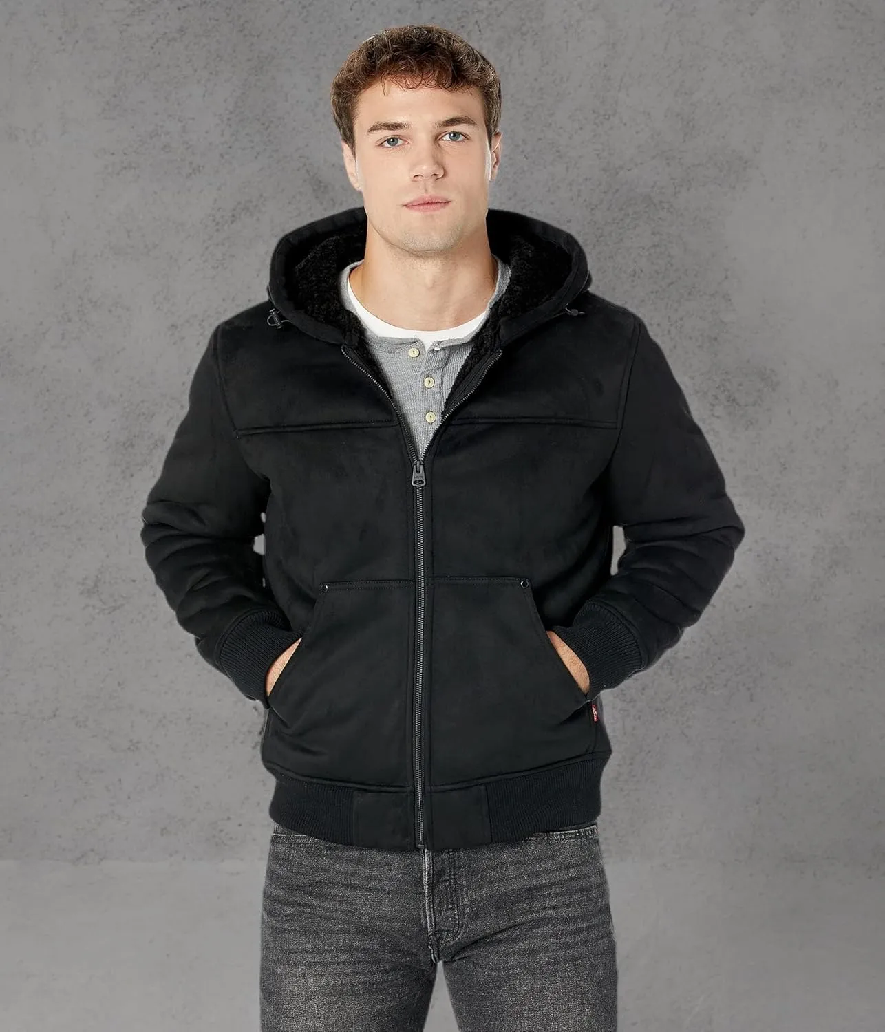 Levi's Men's Faux Shearling Hoody Bomber Jacket