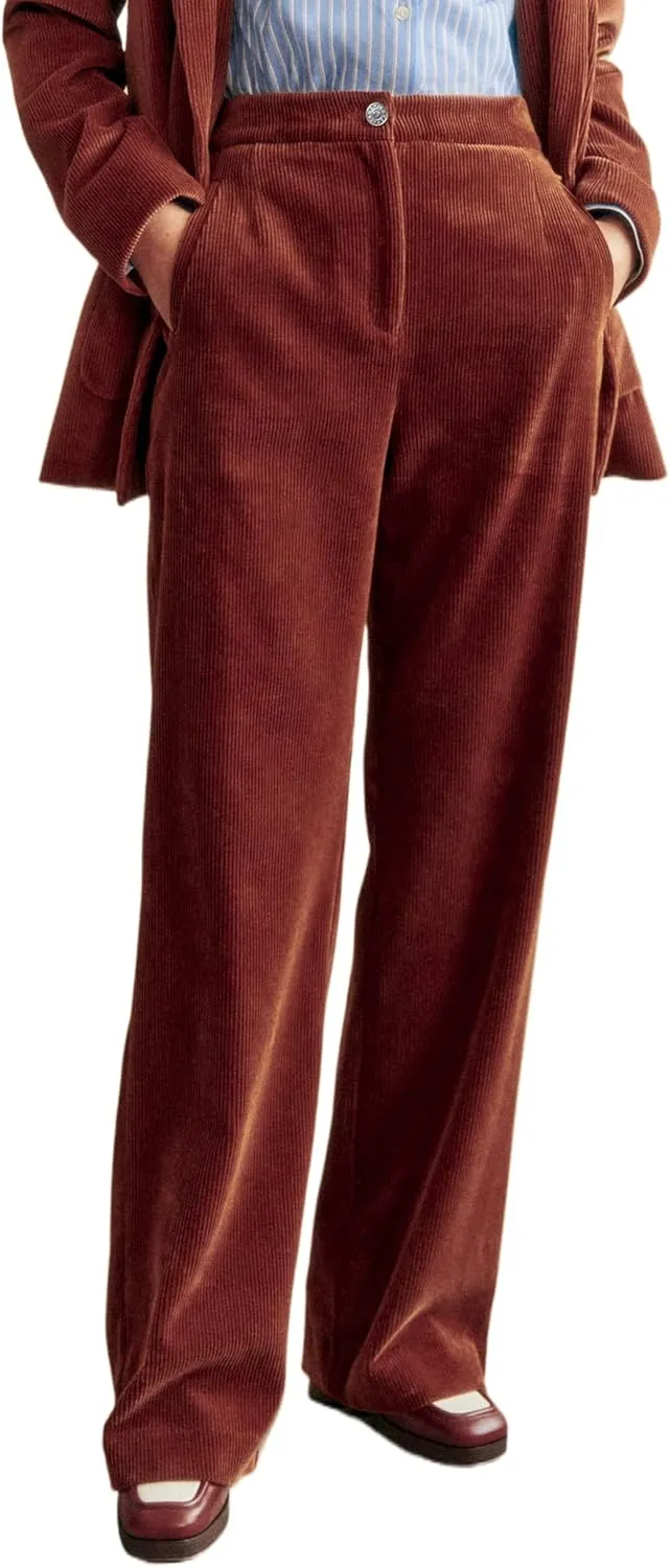 LifeShe Women Corduroy Pants Elastic Waisted Straight Leg Pant Casual Stretchy Baggy Boyfriend Long Trousers