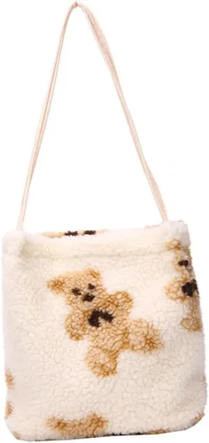 LIFKOME Elegant Plush Material Shoulder Bag Fashion Women's Handbag Plush Storage Pouch Versatile for Shopping Traveling