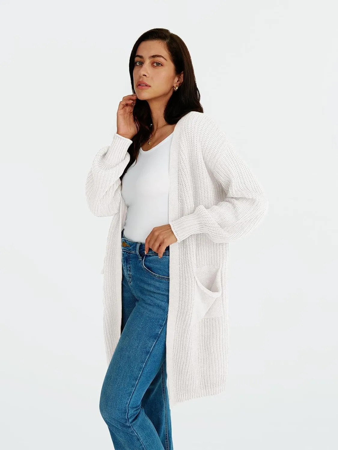 LILLUSORY Long Oversized Cardigans Sweaters for Women Open Front Knit Fall with Pockets 2025 Outfits Fashion