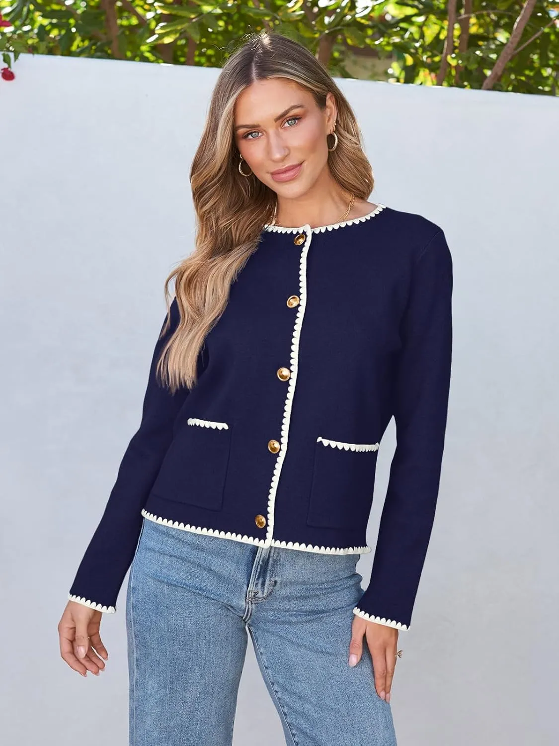 LILLUSORY Womens Long Sleeve Open Front Cardigan Sweater Lightweight Coat Button Down Jacket