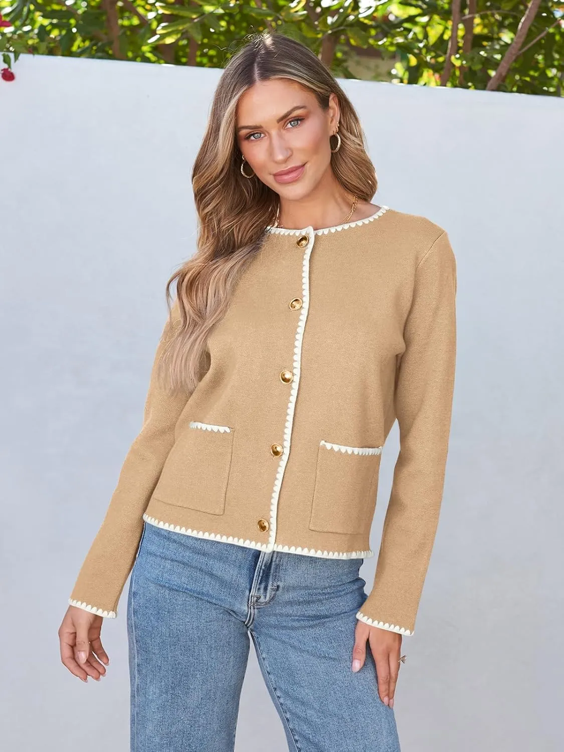 LILLUSORY Womens Long Sleeve Open Front Cardigan Sweater Lightweight Coat Button Down Jacket