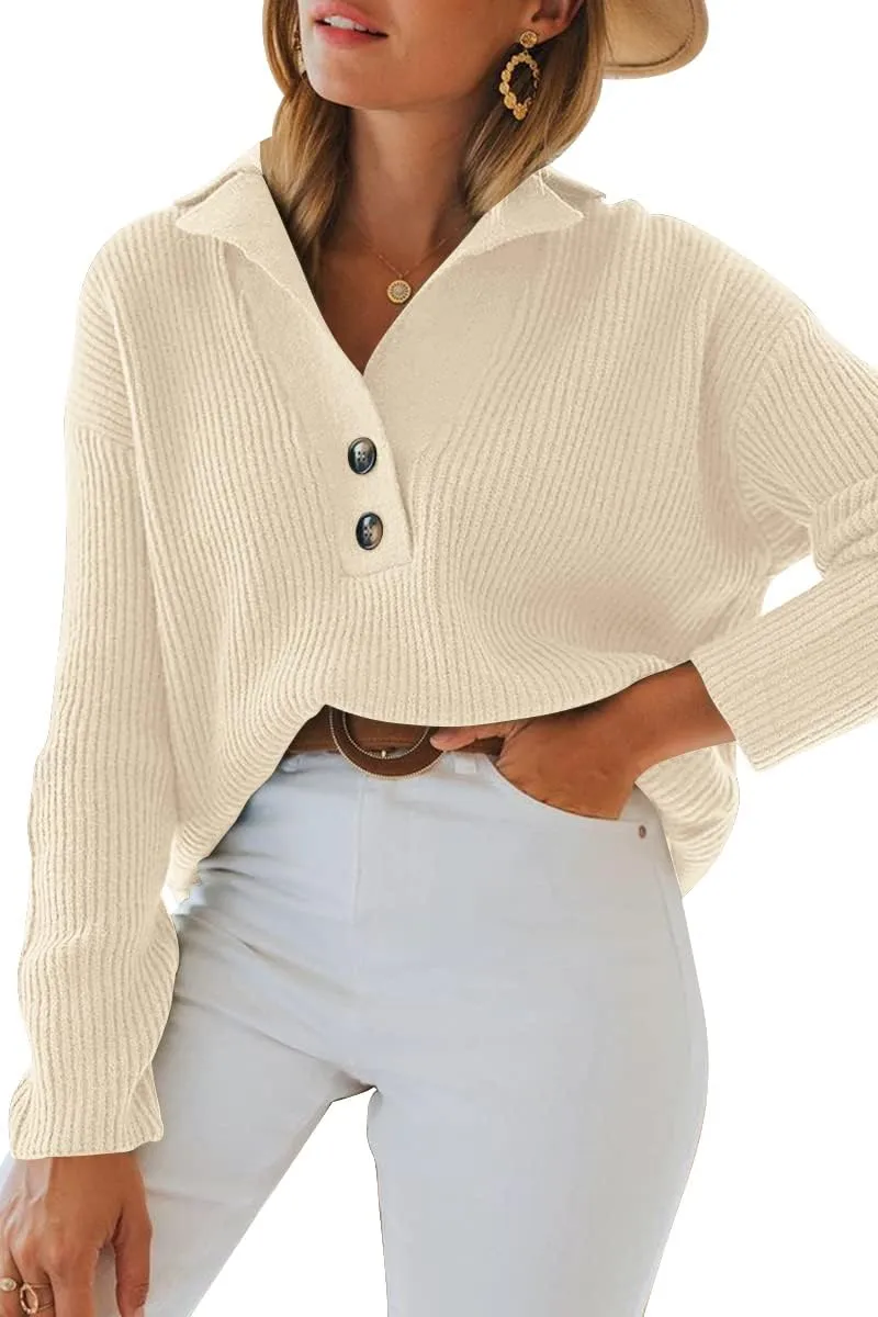 LILLUSORY Womens V Neck Pullover Sweaters Casual Cable Knit Chunky Warm Cute Tops with Collar Polo