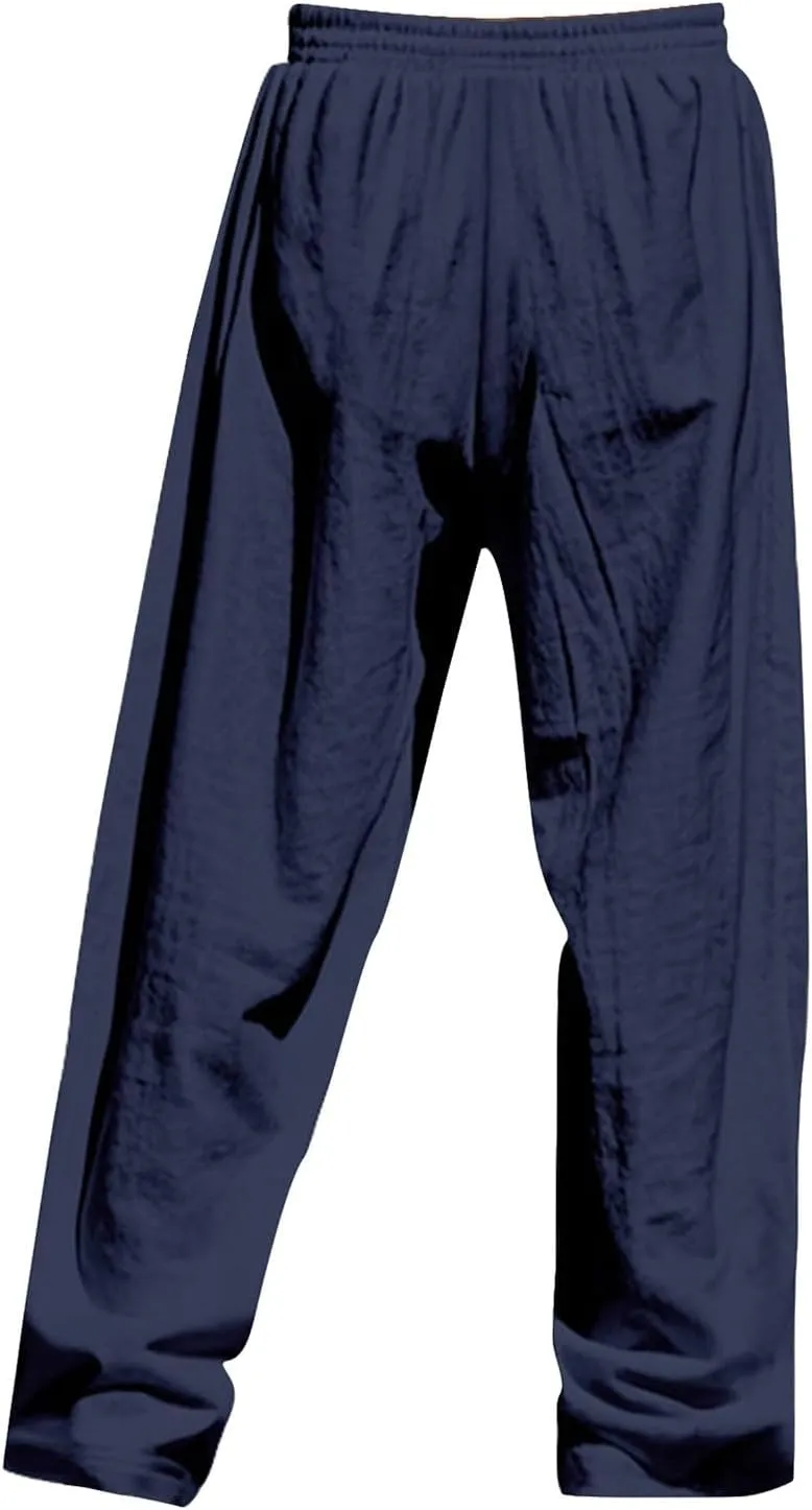 Linen Pants for Men Elastic Waist Drawstring Pants Beach Harem Summer Lounge Pants Lightweight Linen Trouser
