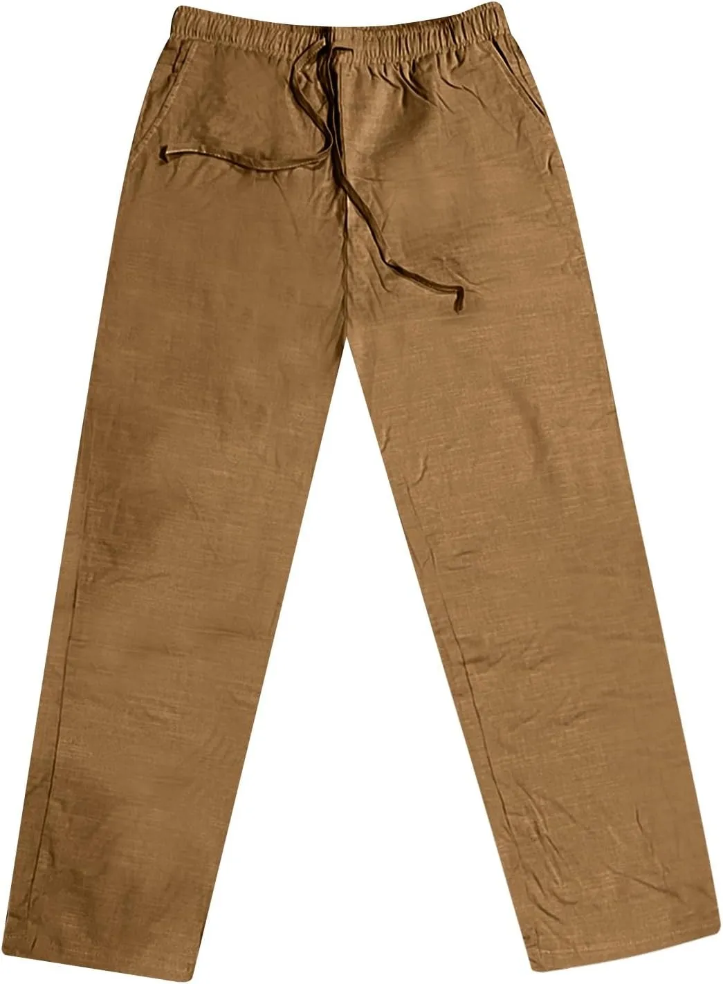 Linen Pants Men Drawstring Elastic Waist Pants Beach Summer Pants Lightweight Linen Trousers with Pockets