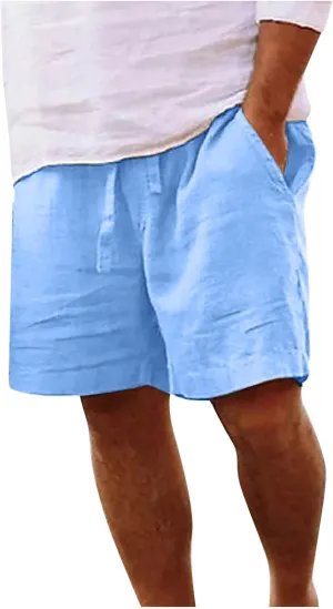 Linen Shorts for Men Summer Soild Color Beach Shorts Elastic Waist Drawstring Outdoors Shorts Breathable Sports Shorts
