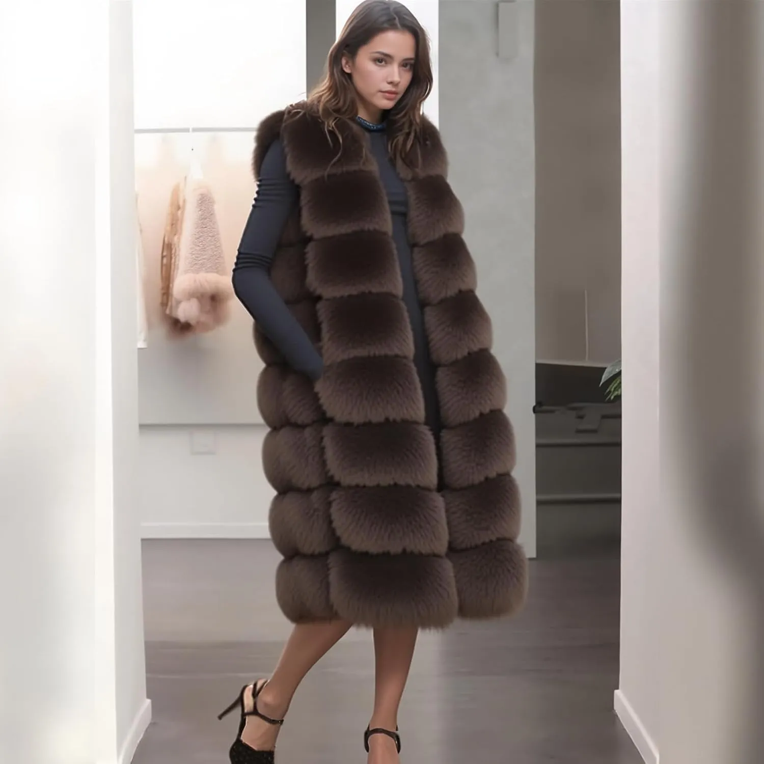 Lisa Colly Winter Waistcoat Women's Faux Fur Vest Sleeveless Jacket Coat Outerwear