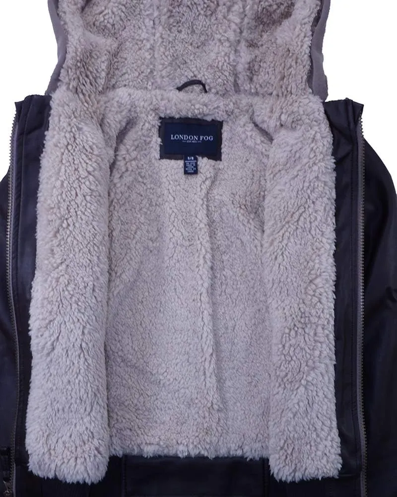 London Fog Little/Big Boys Faux Leather Aviator Style Outerwear Jacket