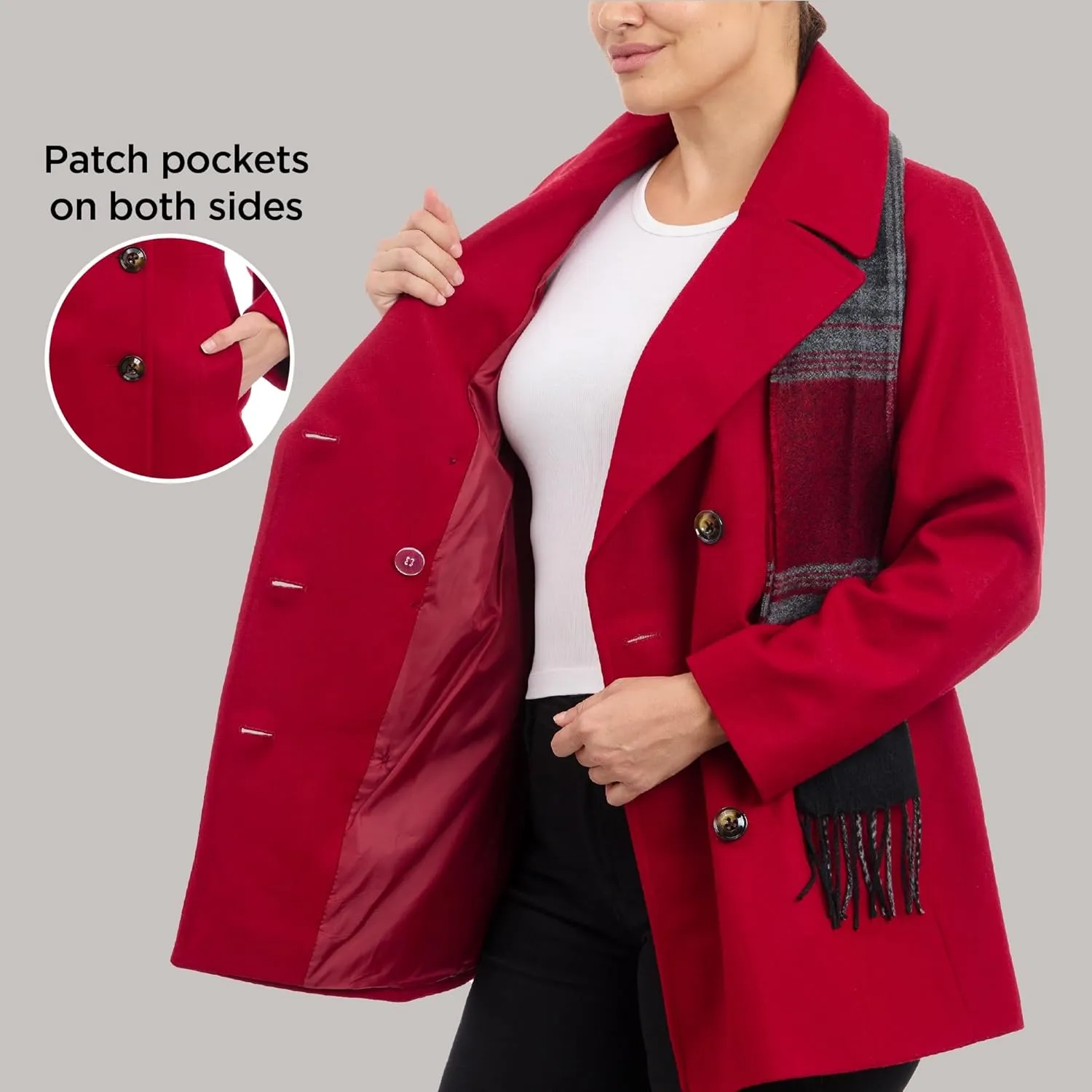 LONDON FOG Women's Plus-Size Double Breasted Peacoat with Scarf