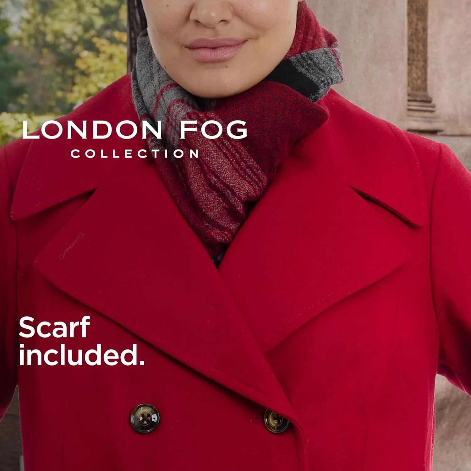 LONDON FOG Women's Plus-Size Double Breasted Peacoat with Scarf
