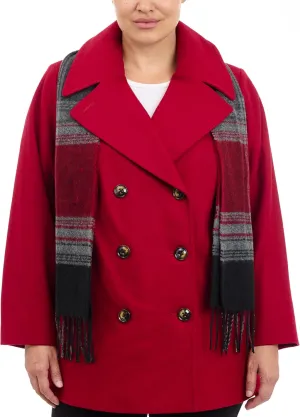 LONDON FOG Women's Plus-Size Double Breasted Peacoat with Scarf
