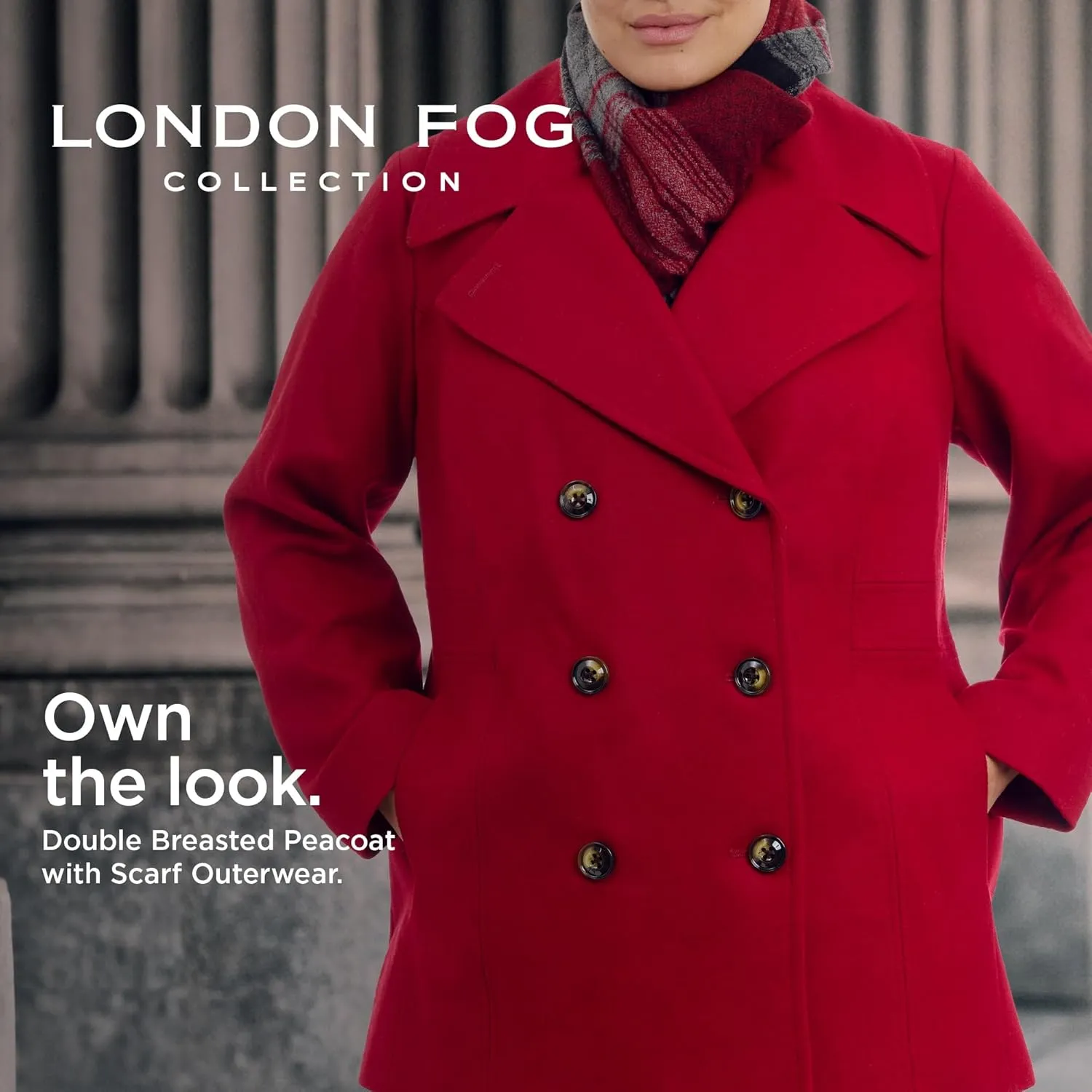 LONDON FOG Women's Plus-Size Double Breasted Peacoat with Scarf
