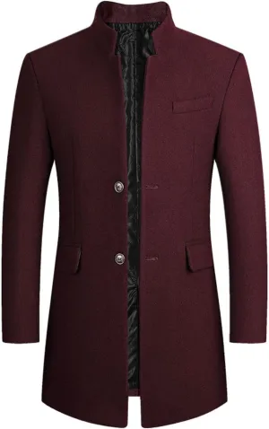 long coat men Lengthened Prom Formal Jacket Suit Long Sleeved Stand-collar Trench Fit Banquet Mid Long Peacoat Coats