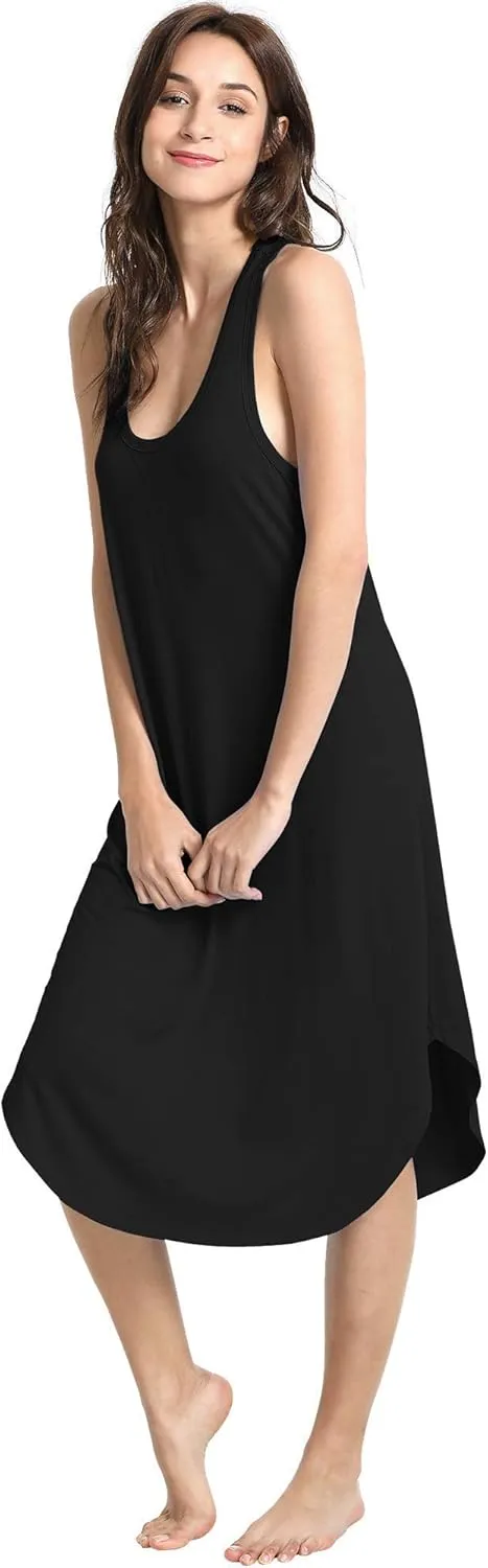 Long Nightgown for Women - Viscose Made from Bamboo, Soft Sleeveless Sleep Shirt Summer Cute Racerback Sleep Dress