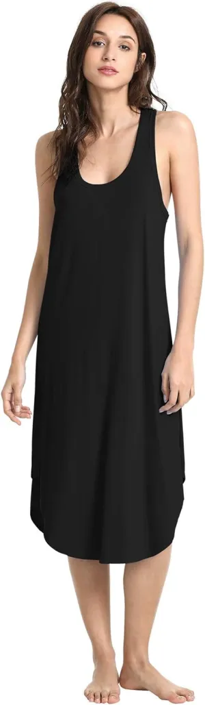 Long Nightgown for Women - Viscose Made from Bamboo, Soft Sleeveless Sleep Shirt Summer Cute Racerback Sleep Dress
