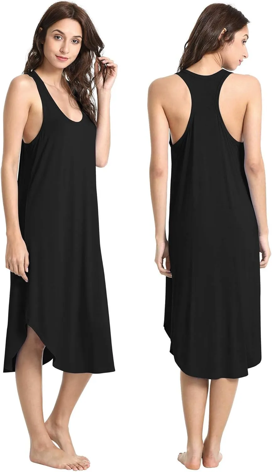 Long Nightgown for Women - Viscose Made from Bamboo, Soft Sleeveless Sleep Shirt Summer Cute Racerback Sleep Dress