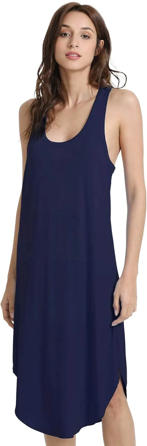 Long Nightgown for Women - Viscose Made from Bamboo, Soft Sleeveless Sleep Shirt Summer Cute Racerback Sleep Dress