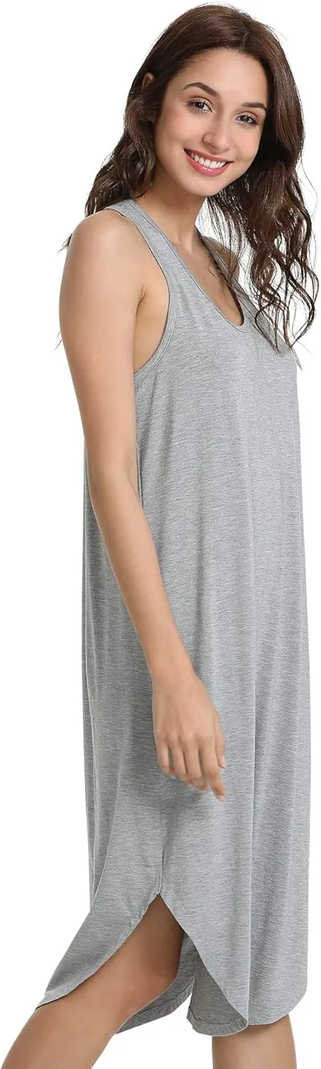 Long Nightgown for Women - Viscose Made from Bamboo, Soft Sleeveless Sleep Shirt Summer Cute Racerback Sleep Dress