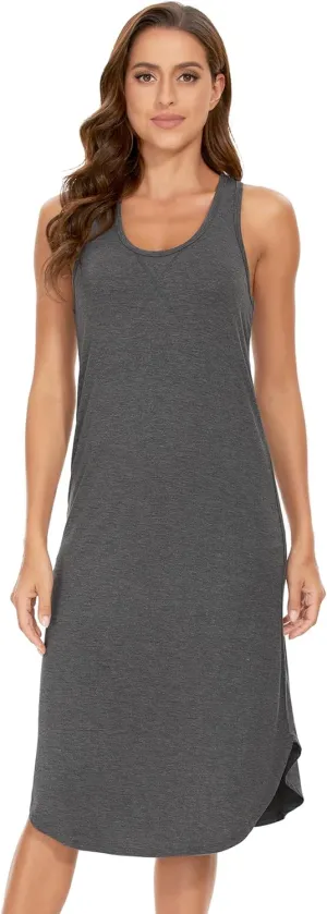 Long Nightgown for Women - Viscose Made from Bamboo, Soft Sleeveless Sleep Shirt Summer Cute Racerback Sleep Dress