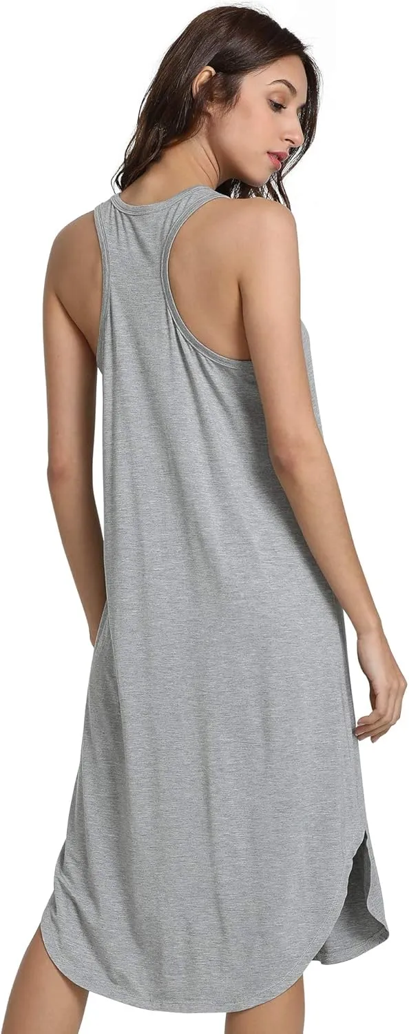 Long Nightgown for Women - Viscose Made from Bamboo, Soft Sleeveless Sleep Shirt Summer Cute Racerback Sleep Dress