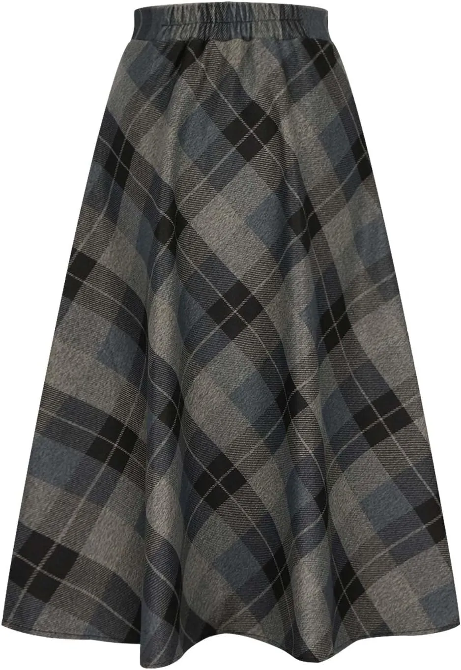 Long Plaid Skirt for Womens Winter Fall Warm High Elastic Waist A line Flared Pleated Skirt Casual Flowy Long Skirts