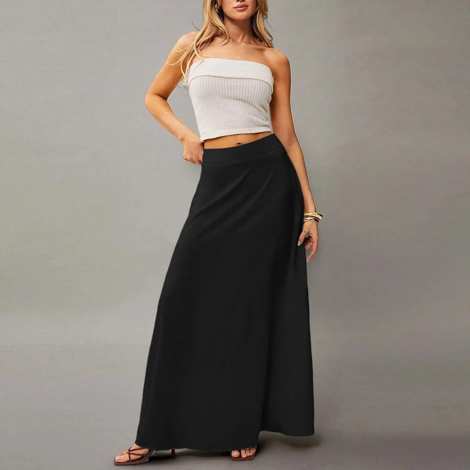 Long Skirts for Women 2025 Summer Vacation High Waisted A Line Skirt Elegant Work Office Flowy Maxi Skirt with Pockets