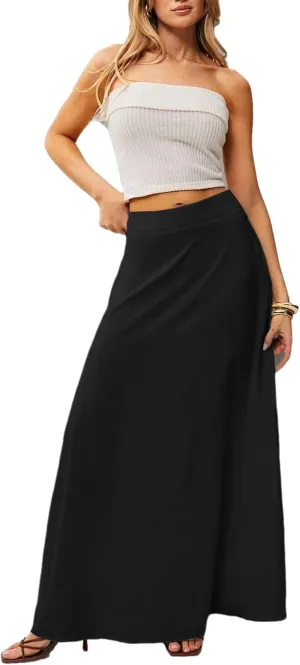 Long Skirts for Women 2025 Summer Vacation High Waisted A Line Skirt Elegant Work Office Flowy Maxi Skirt with Pockets