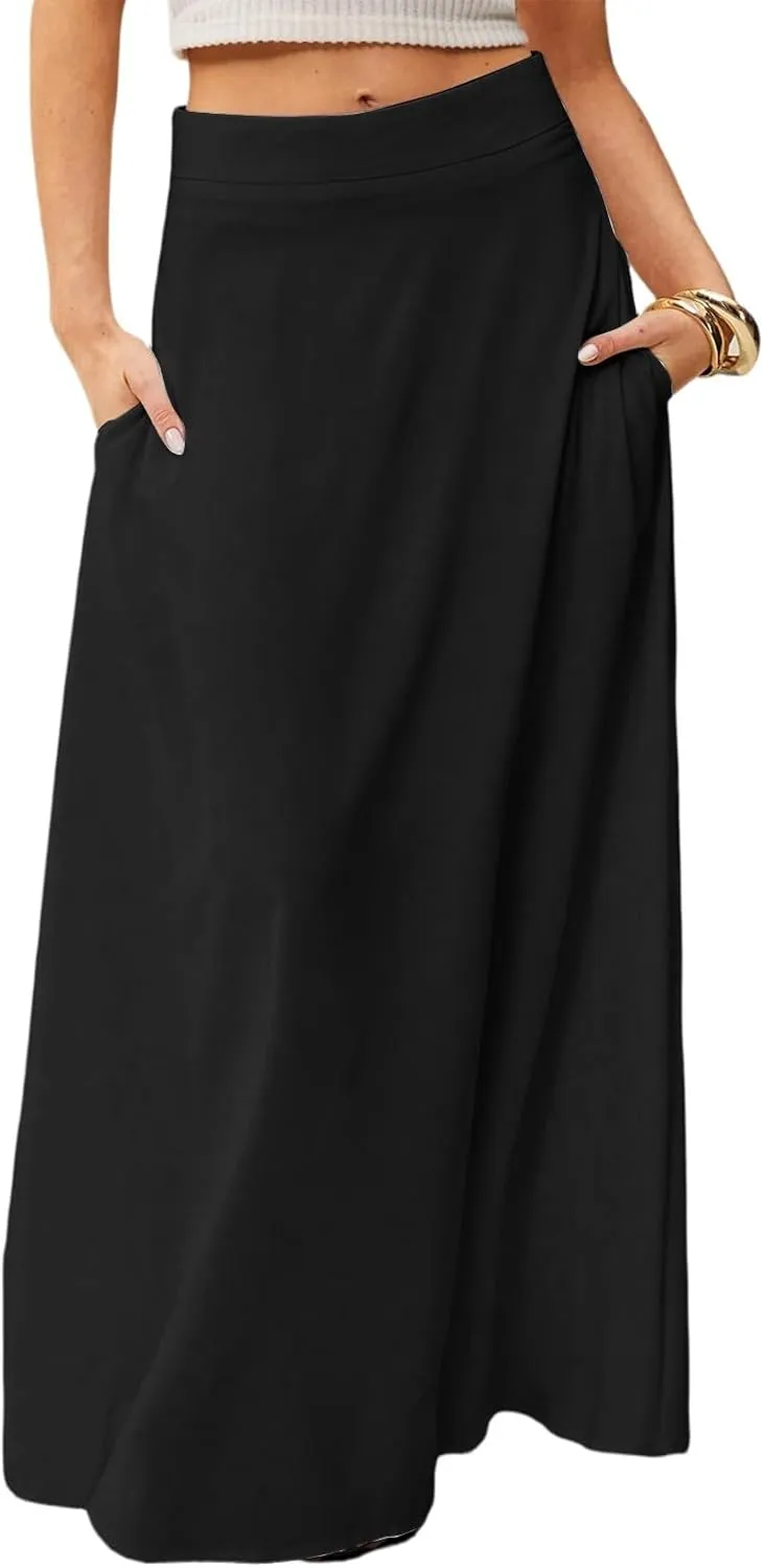 Long Skirts for Women 2025 Summer Vacation High Waisted A Line Skirt Elegant Work Office Flowy Maxi Skirt with Pockets