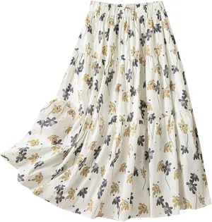 Long Skirts for Women Retro Floral Layered Tulle Skirt Spring Summer Chiffon Midi Skirts High Waisted Flowy Skirt