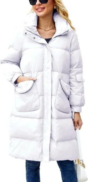 Long Winter Down Coats for Women with Hood Puffer Jacket Womens Lightweight Down Jacket with Pocket