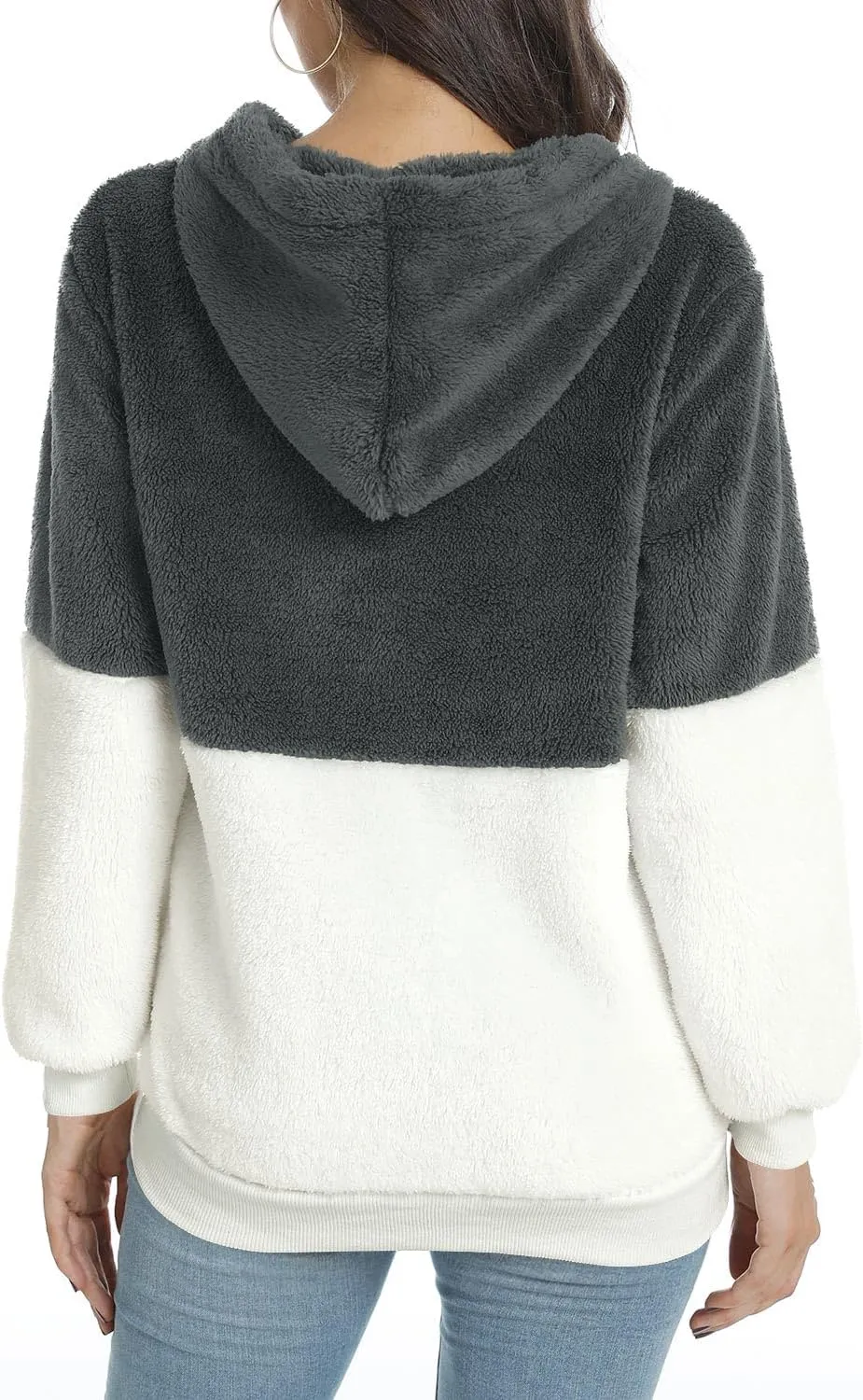LONGYUAN Women Casual Hoodies Fashion Fuzzy Warm Pullover Sherpa Outerwear with Pockets