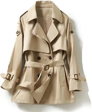 Loose Fit Khaki Femmes Trench Coat Women 2022 New Spring Autumn Short Windbreaker Lapel Belt Long Sleeve Top Clothes Outerwear Khaki XL