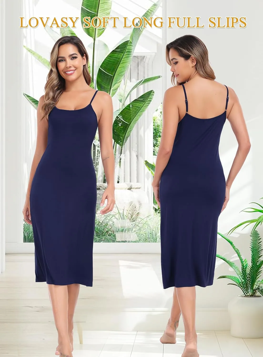 Lovasy Women's Full Slip for Under Dresses Cami Slip Mini Dress Adjustable Straps Basic Long Full Slips Nightgown S-3XL