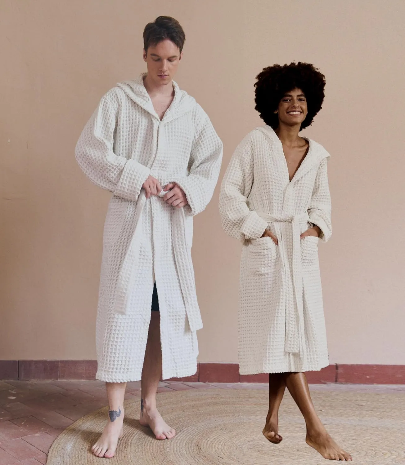 Luxury Hotel & Spa Silk-infused Japanese Cotton Waffle Unisex Hooded Bathrobe