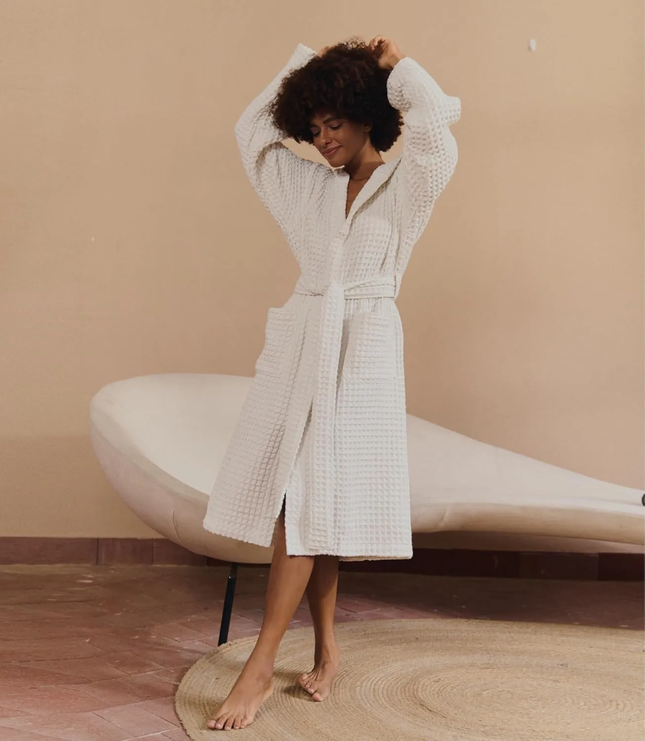 Luxury Hotel & Spa Silk-infused Japanese Cotton Waffle Unisex Hooded Bathrobe