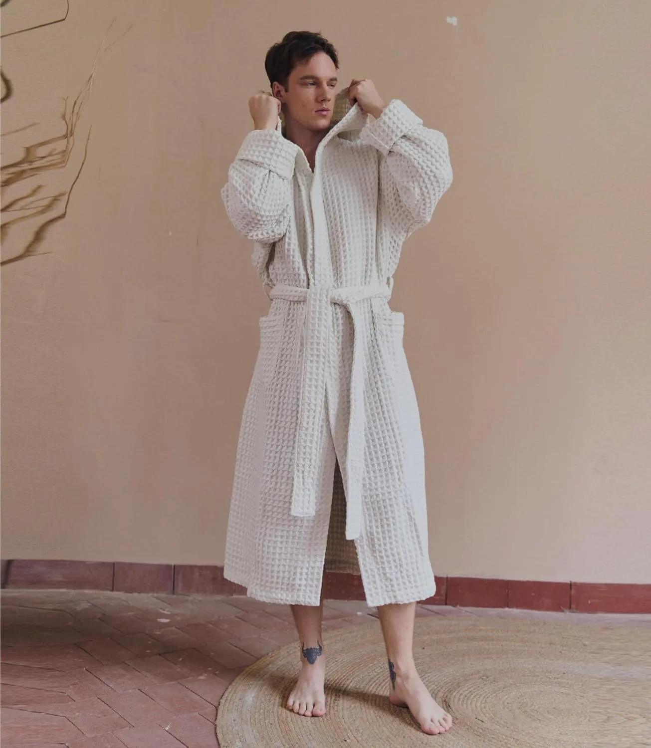 Luxury Hotel & Spa Silk-infused Japanese Cotton Waffle Unisex Hooded Bathrobe