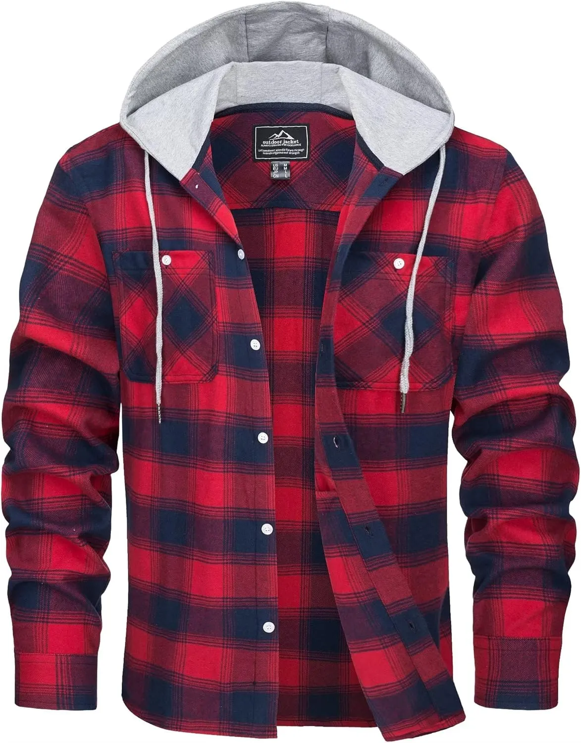 MAGCOMSEN Men's Flannel Shirts Long Sleeve Button Down Flannel Shirt Jacket with Hood Casual Cotton Plaid Shirt