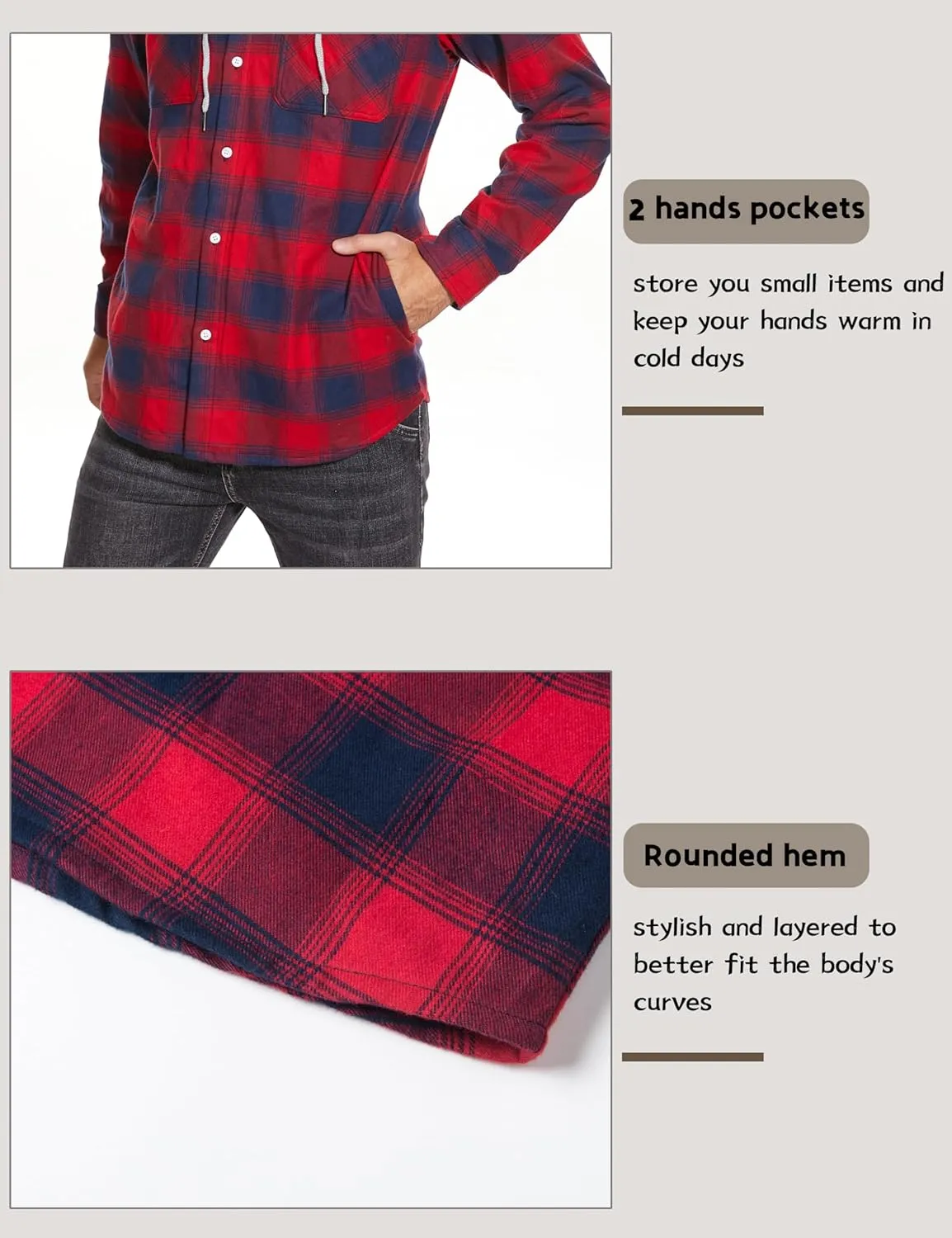 MAGCOMSEN Men's Flannel Shirts Long Sleeve Button Down Flannel Shirt Jacket with Hood Casual Cotton Plaid Shirt