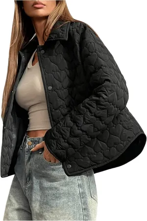 MakeMeChic Women's Button Down Quilted Jacket Long Sleeve Drop Shoulder Coat Outerwear