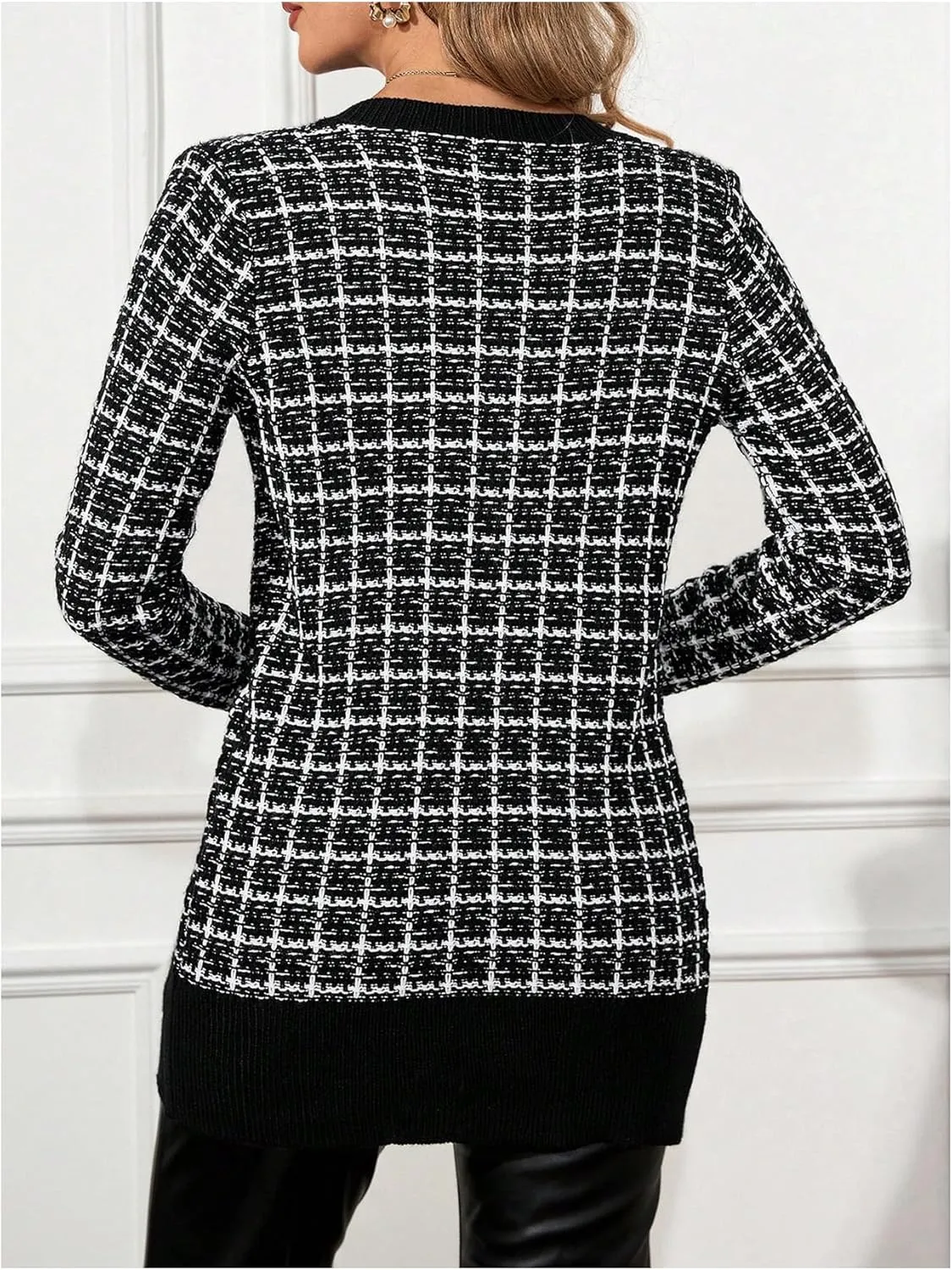 MakeMeChic Women's Cardigan Sweater Plaid Button Down Knit Outerwear