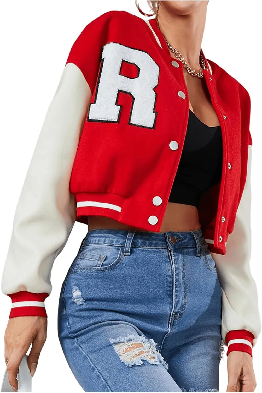 MakeMeChic Women's Casual Button Down Long Sleeve Letter Print Jacket Outerwear